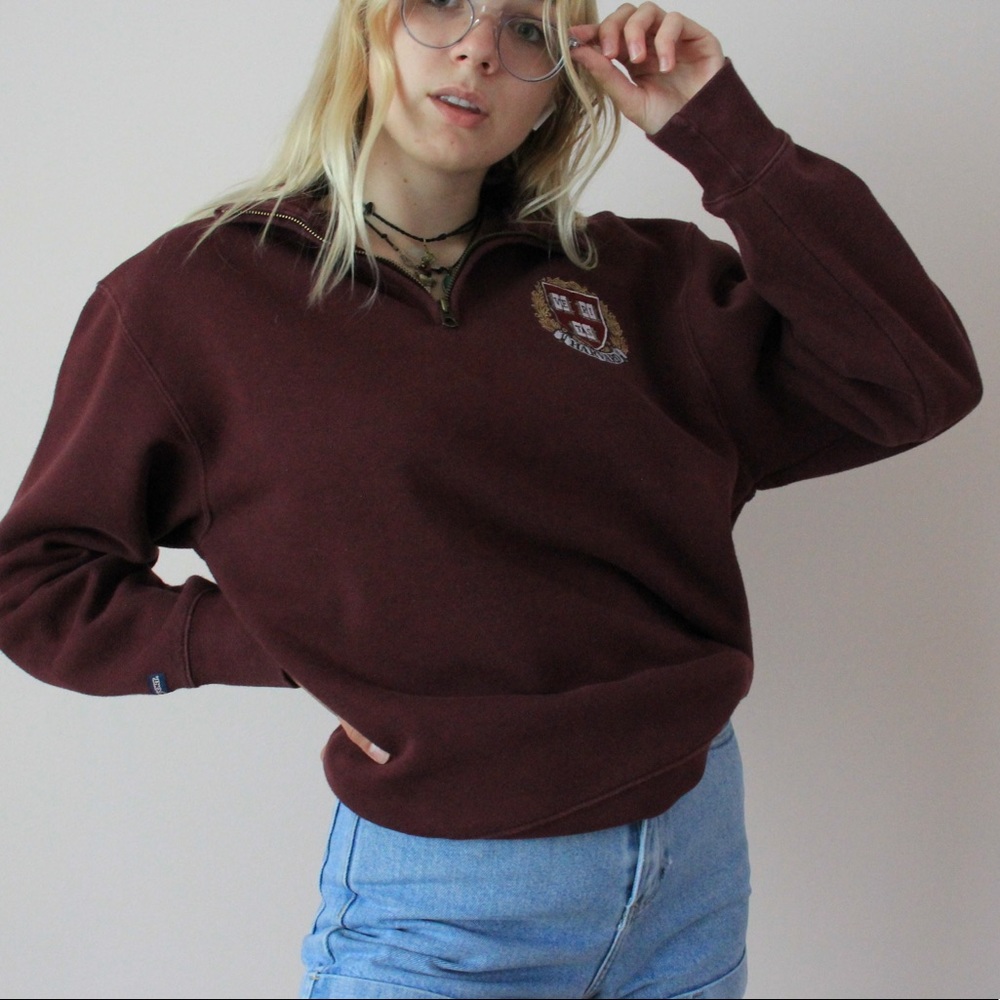 HARVARD 🧣 Crimson Red Quarter Zip Sweatshirt Sz M